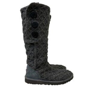 UGG Lattice Cardy Knit Button Boots Size 7 Gray Cozycore